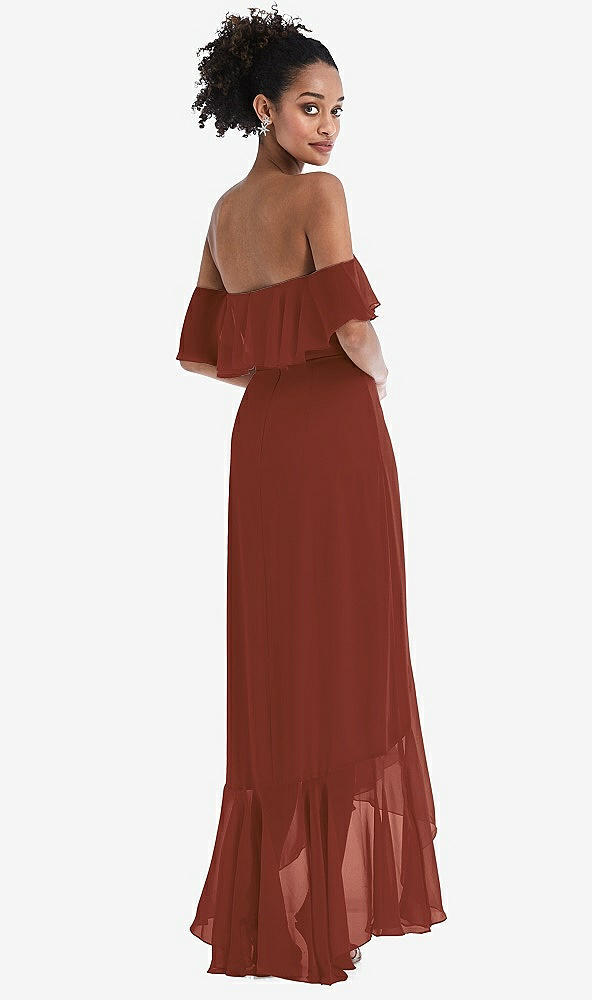 Back View - Auburn Moon Off-the-Shoulder Ruffled High Low Maxi Dress