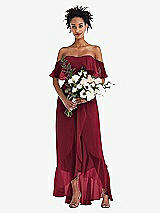 Alt View 2 Thumbnail - Burgundy Off-the-Shoulder Ruffled High Low Maxi Dress