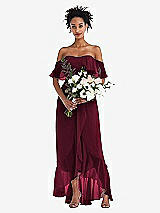 Alt View 2 Thumbnail - Cabernet Off-the-Shoulder Ruffled High Low Maxi Dress