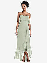 Alt View 1 Thumbnail - Celadon Off-the-Shoulder Ruffled High Low Maxi Dress