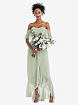 Alt View 2 Thumbnail - Celadon Off-the-Shoulder Ruffled High Low Maxi Dress