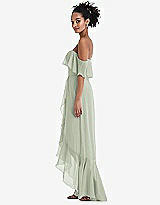 Side View Thumbnail - Celadon Off-the-Shoulder Ruffled High Low Maxi Dress