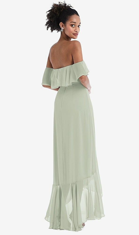 Back View - Celadon Off-the-Shoulder Ruffled High Low Maxi Dress