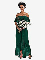 Alt View 2 Thumbnail - Hunter Green Off-the-Shoulder Ruffled High Low Maxi Dress