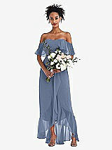 Alt View 2 Thumbnail - Larkspur Blue Off-the-Shoulder Ruffled High Low Maxi Dress