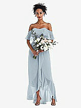 Alt View 2 Thumbnail - Mist Off-the-Shoulder Ruffled High Low Maxi Dress