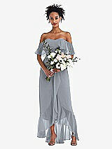 Alt View 2 Thumbnail - Platinum Off-the-Shoulder Ruffled High Low Maxi Dress