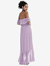 Rear View Thumbnail - Pale Purple Off-the-Shoulder Ruffled High Low Maxi Dress