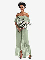 Alt View 2 Thumbnail - Sage Off-the-Shoulder Ruffled High Low Maxi Dress