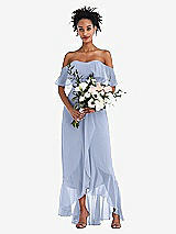 Alt View 2 Thumbnail - Sky Blue Off-the-Shoulder Ruffled High Low Maxi Dress