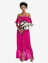 Alt View 2 Thumbnail - Think Pink Off-the-Shoulder Ruffled High Low Maxi Dress