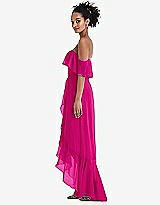 Side View Thumbnail - Think Pink Off-the-Shoulder Ruffled High Low Maxi Dress