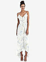 Front View Thumbnail - Bleu Garden Ruffle-Trimmed V-Neck High Low Wrap Dress