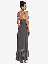 Rear View Thumbnail - Caviar Gray Ruffle-Trimmed V-Neck High Low Wrap Dress