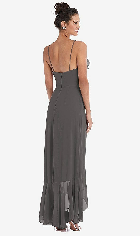 Back View - Caviar Gray Ruffle-Trimmed V-Neck High Low Wrap Dress