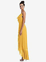 Side View Thumbnail - NYC Yellow Ruffle-Trimmed V-Neck High Low Wrap Dress