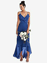 Alt View 1 Thumbnail - Classic Blue Ruffle-Trimmed V-Neck High Low Wrap Dress