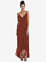 Front View Thumbnail - Auburn Moon Ruffle-Trimmed V-Neck High Low Wrap Dress