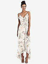 Front View Thumbnail - Blush Garden Ruffle-Trimmed V-Neck High Low Wrap Dress