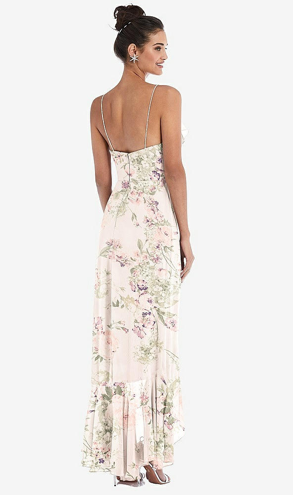 Back View - Blush Garden Ruffle-Trimmed V-Neck High Low Wrap Dress