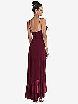 Rear View Thumbnail - Cabernet Ruffle-Trimmed V-Neck High Low Wrap Dress