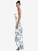 Side View Thumbnail - Cottage Rose Dusk Blue Ruffle-Trimmed V-Neck High Low Wrap Dress