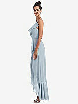 Side View Thumbnail - Mist Ruffle-Trimmed V-Neck High Low Wrap Dress