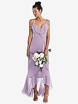 Alt View 1 Thumbnail - Pale Purple Ruffle-Trimmed V-Neck High Low Wrap Dress