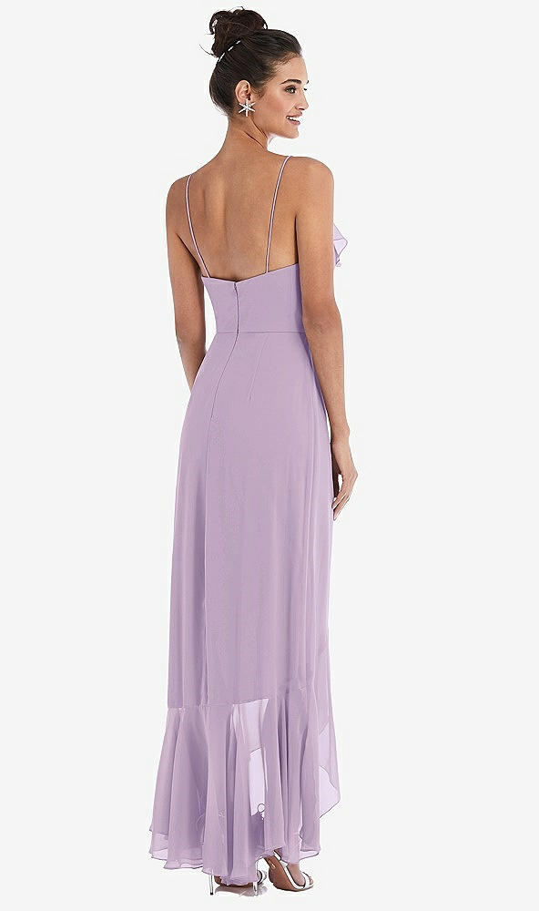 Back View - Pale Purple Ruffle-Trimmed V-Neck High Low Wrap Dress