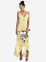 Alt View 1 Thumbnail - Pale Yellow Ruffle-Trimmed V-Neck High Low Wrap Dress