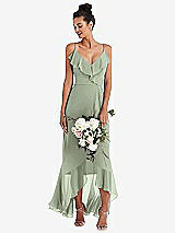 Alt View 1 Thumbnail - Sage Ruffle-Trimmed V-Neck High Low Wrap Dress