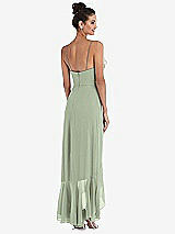 Rear View Thumbnail - Sage Ruffle-Trimmed V-Neck High Low Wrap Dress