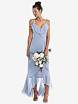 Alt View 1 Thumbnail - Sky Blue Ruffle-Trimmed V-Neck High Low Wrap Dress