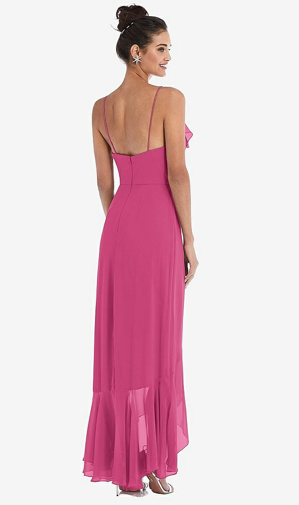 Back View - Tea Rose Ruffle-Trimmed V-Neck High Low Wrap Dress