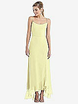 Front View Thumbnail - Butter Yellow Scoop Neck Ruffle-Trimmed High Low Maxi Dress