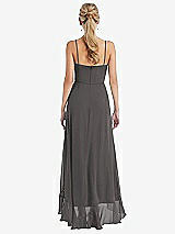 Rear View Thumbnail - Caviar Gray Scoop Neck Ruffle-Trimmed High Low Maxi Dress