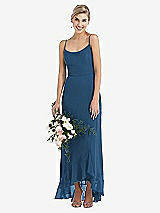 Alt View 1 Thumbnail - Dusk Blue Scoop Neck Ruffle-Trimmed High Low Maxi Dress