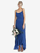 Alt View 1 Thumbnail - Classic Blue Scoop Neck Ruffle-Trimmed High Low Maxi Dress