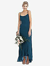 Alt View 1 Thumbnail - Atlantic Blue Scoop Neck Ruffle-Trimmed High Low Maxi Dress