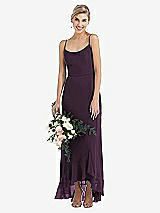 Alt View 1 Thumbnail - Aubergine Scoop Neck Ruffle-Trimmed High Low Maxi Dress