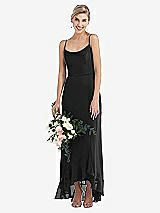 Alt View 1 Thumbnail - Black Scoop Neck Ruffle-Trimmed High Low Maxi Dress