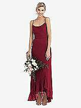 Alt View 1 Thumbnail - Burgundy Scoop Neck Ruffle-Trimmed High Low Maxi Dress