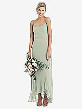 Alt View 1 Thumbnail - Celadon Scoop Neck Ruffle-Trimmed High Low Maxi Dress