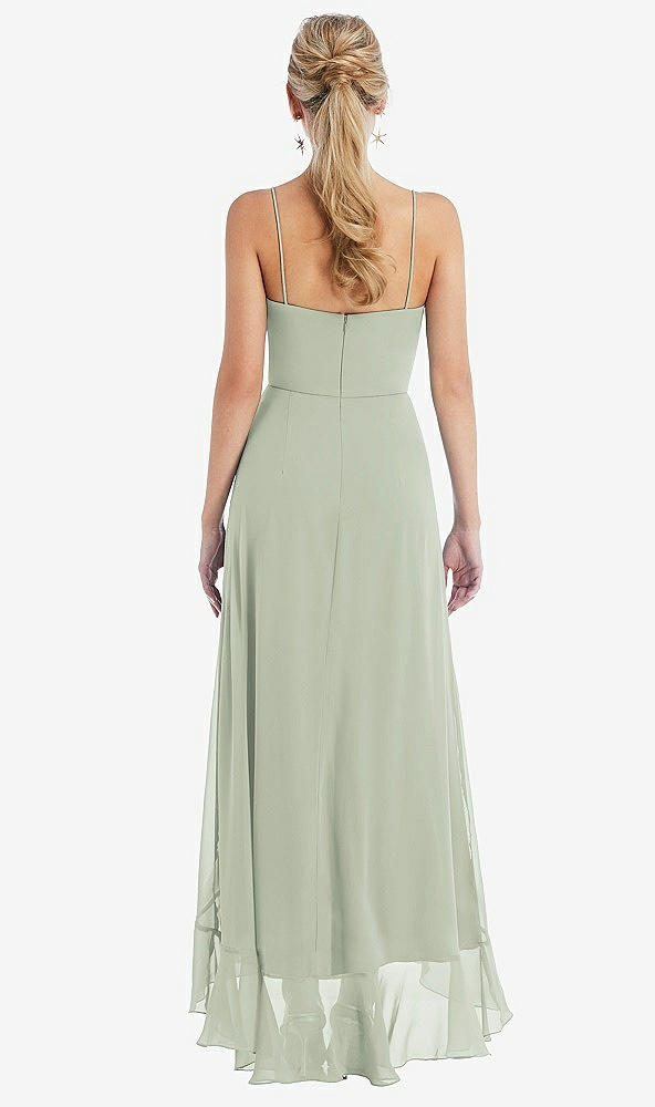 Back View - Celadon Scoop Neck Ruffle-Trimmed High Low Maxi Dress