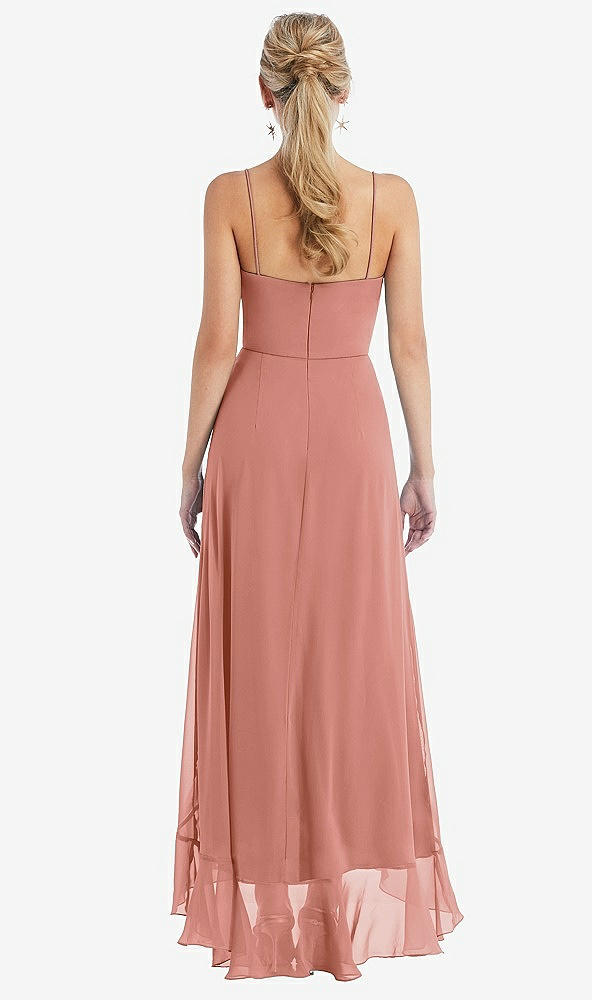 Back View - Desert Rose Scoop Neck Ruffle-Trimmed High Low Maxi Dress