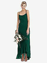 Alt View 1 Thumbnail - Hunter Green Scoop Neck Ruffle-Trimmed High Low Maxi Dress