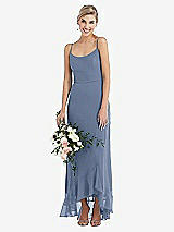 Alt View 1 Thumbnail - Larkspur Blue Scoop Neck Ruffle-Trimmed High Low Maxi Dress