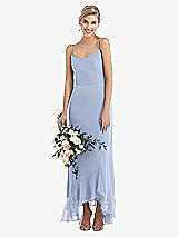 Alt View 1 Thumbnail - Sky Blue Scoop Neck Ruffle-Trimmed High Low Maxi Dress