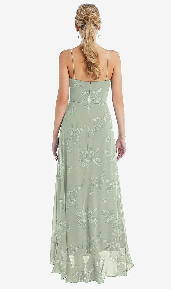 Back View - Vintage Primrose Sage Scoop Neck Ruffle-Trimmed High Low Maxi Dress