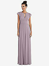 Front View Thumbnail - Lilac Dusk Flutter Sleeve V-Keyhole Chiffon Maxi Dress